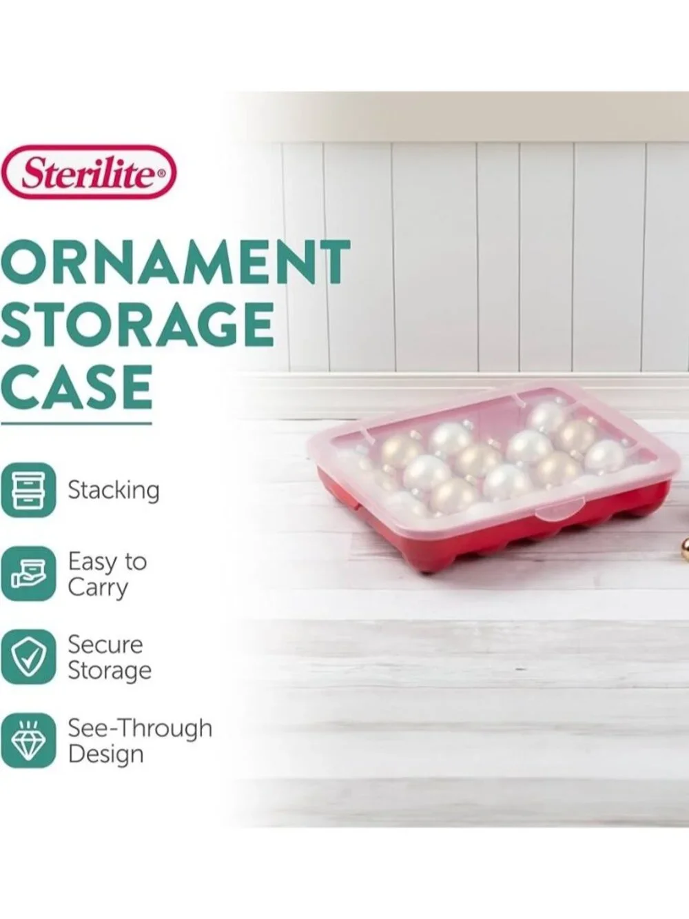 Sterilite Ornament Red Storage Case Holds 20 3.5
